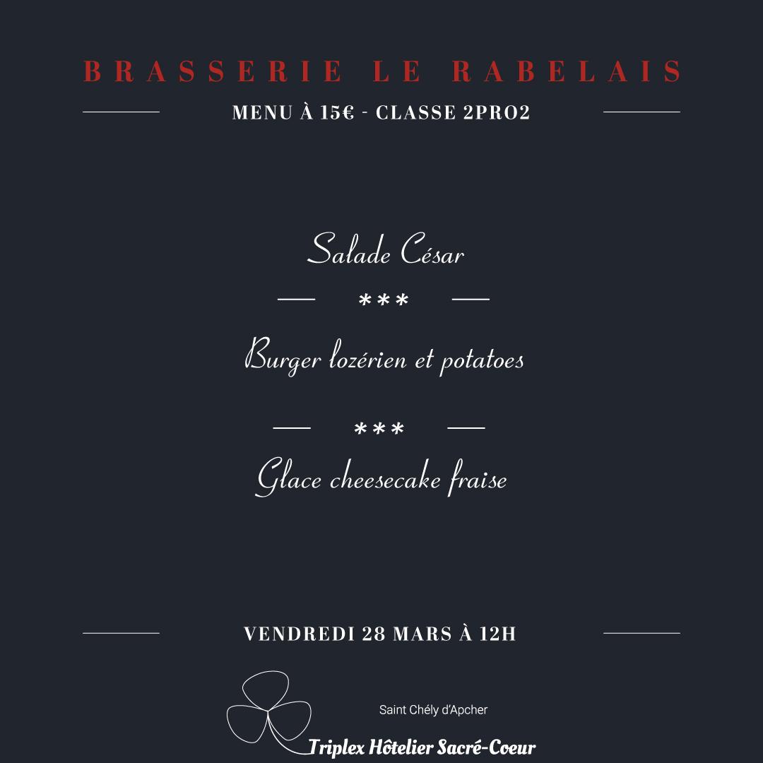 Vendredi 28 mars 2025 (midi) brasserie le rabelais