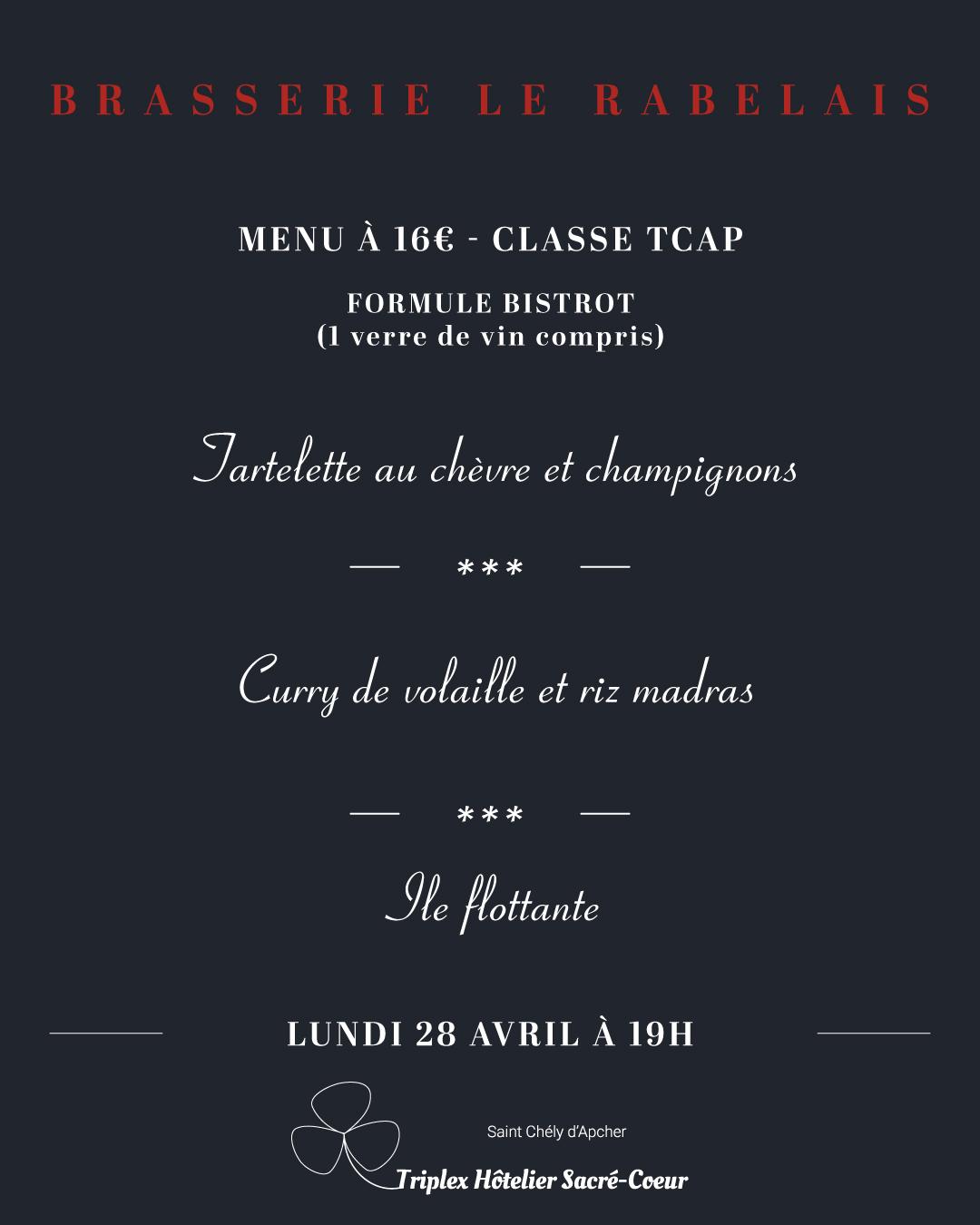 Lundi 28 avril 2025 (soir) brasserie le rabelais