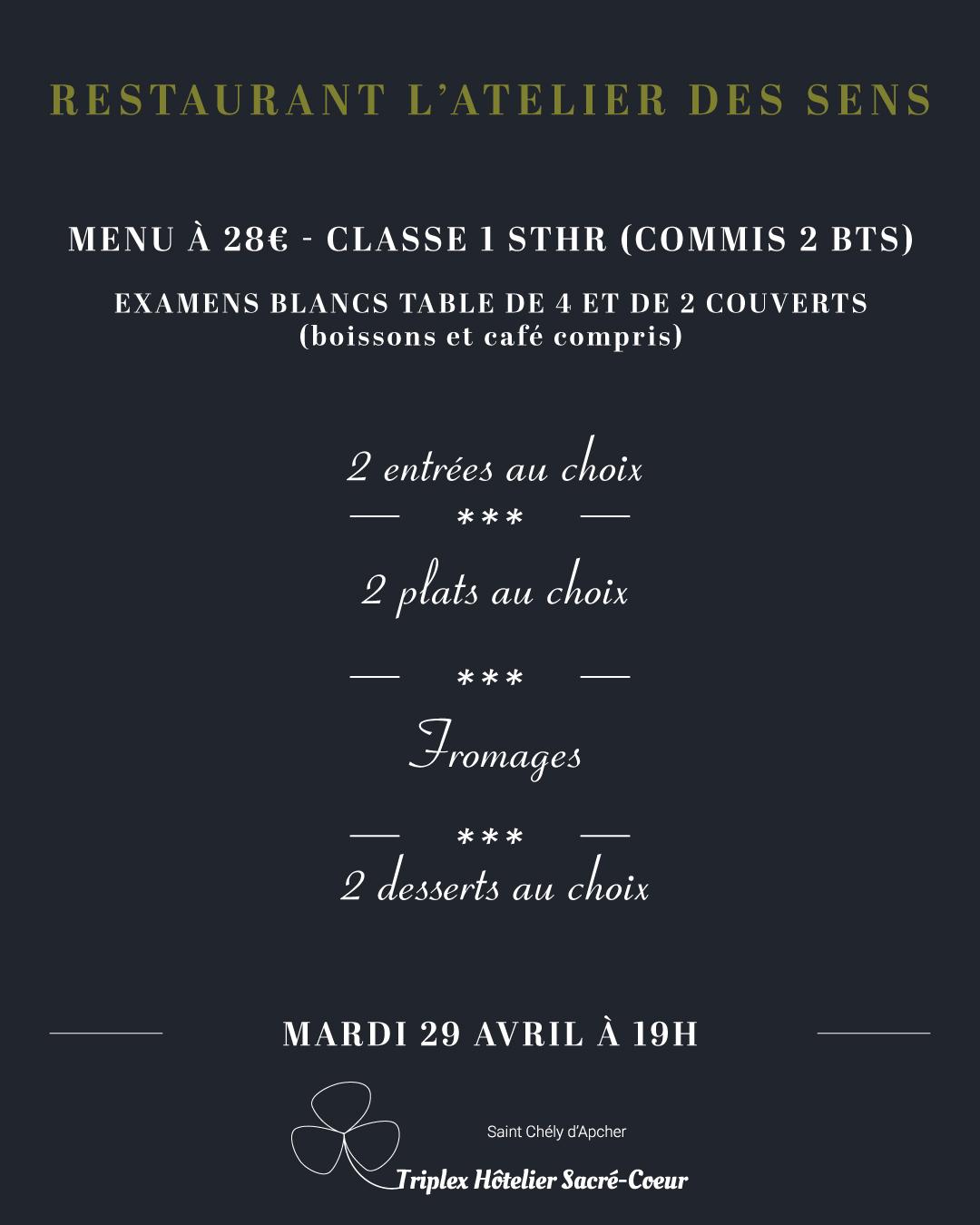Lundi 5 mai 2025 (soir) restaurant atelier des sens